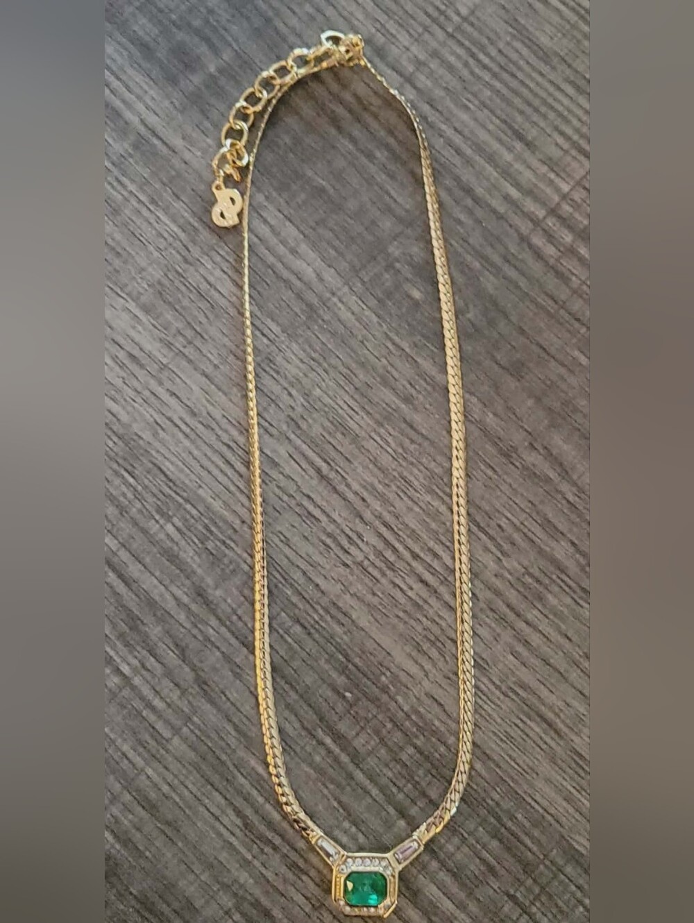 Authentic RARE Christian DIOR Emerald & Gold Tone Necklace